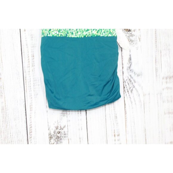 LL Bean UPF+50 Side Ruched Tankini Swimsuit Top Green Blue Print Size 6 - Picture 3 of 8